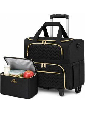 Deep Black Rolling Laptop Bag for Women, 15.6 Inch Teacher Tote with Wheels
